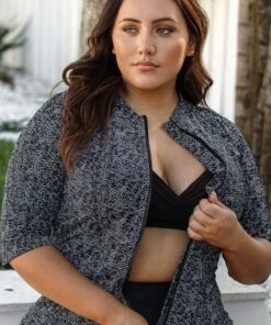 Artesands Zig Zag Short Sleeve Zip Suntop Black -Cheap Swimweargalore Store 5715zz 2