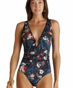 Aqua Blu Abundance Eve V Plunge One Piece Navy