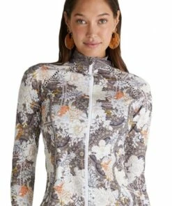 Aqua Blu Kismet Hayley Zip High Neck Suntop Multi