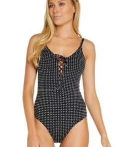 Baku Spotacular Lace Up Plunge One Piece Black