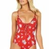 Baku Copacabana Plunge Lace Up One Piece Red