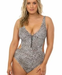 Baku Kamala Cut Out Zip Front One Piece Sand