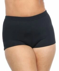 BASE Swim Plain High Waisted Boyleg Black -Cheap Swimweargalore Store bas105 001 base swim plain high waisted boyleg black f 2 1