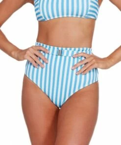 Billabong Cassy Stripe Hi Retro Bikini Bottom Blue