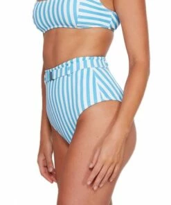 Billabong Cassy Stripe Hi Retro Bikini Bottom Blue -Cheap Swimweargalore Store bil6503774.400 billabong cassy stripe hi retro bikini bottom side