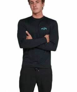 Billabong Mens Shoreline Long Sleeve Suntop Black -Cheap Swimweargalore Store bil9703512.001 billabong mens shoreline long sleeve suntop2