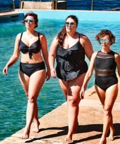 Capriosca Plain Tiered Frill One Piece Black -Cheap Swimweargalore Store black1 2