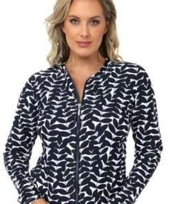 Babes In the Shade Ladies Blue Acacia Long Sleeve Rashie Navy/White