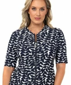 Babes In the Shade Ladies Blue Acacia Short Sleeve Rashie Navy/White
