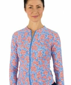 Babes In the Shade Blue Daze Long Sleeve Suntop Blue/Red