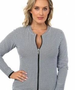 Babes In the Shade Mamiko Long Sleeve Zip Rashie Black/White