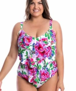 Capriosca Bahama Bloom Tiered One Piece White/Pink