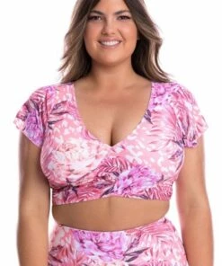 Capriosca Coral Bloom Wrap Crop Top Coral