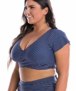 Capriosca Dots Moulded Frill Wrap Bra Navy/White -Cheap Swimweargalore Store capcd4000.910 capriosca dots moulded frill wrap bra side navy white 1