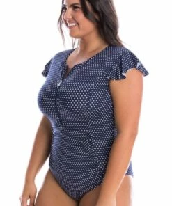 Capriosca Dots Sunsuit Navy/White -Cheap Swimweargalore Store capcd4250.910 capriosca dots sunsuit side 1