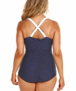 Capriosca Dots Skirted Retro One Piece Navy -Cheap Swimweargalore Store capcd9818 capriosca dots skirted retro one piece 3 1 1