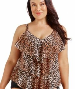 Capriosca Leopard Tiered Frill Tankini Separate Leopard