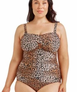 Capriosca Leopard Twist Front Bandeau One Piece Leopard