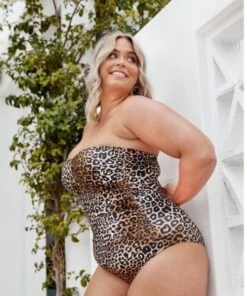 Capriosca Leopard Twist Front Bandeau One Piece Leopard -Cheap Swimweargalore Store capcl9812.241 capriosca leopard twist front bandeau one piece 4