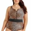 Capriosca Leopard Mastectomy Zip High Neck One Piece Leopard