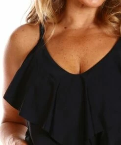 Capriosca Plain Tiered Frill One Piece Black -Cheap Swimweargalore Store capcp9833 capriosca plain tiered frill one piece 4