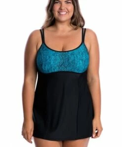 Capriosca Turquoise Snake DD/E Cup Swim Dress Turquoise