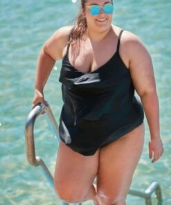 Capriosca Plain Tiered Frill One Piece Black -Cheap Swimweargalore Store capriosca