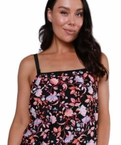 Capriosca Corsica Flounce Tankini Separate Black/Pink