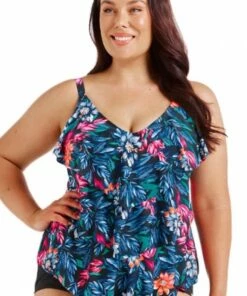 Capriosca Molokai Tiered Frill Tankini Separate Black/Multi