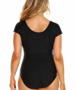 Capriosca Plain Lace Up Short Sleeve Sunsuit Black -Cheap Swimweargalore Store capriosca plain lace up short sleeve sunsuit2