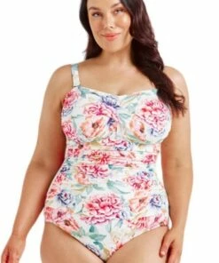 Capriosca Positano White Twist Bandeau One Piece White/Pink