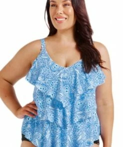 Capriosca Santorini Blue Tiered Frill Tankini Separate Light Blue