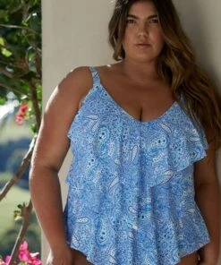 Capriosca Santorini Blue Tiered Frill Tankini Separate Light Blue -Cheap Swimweargalore Store capriosca santorini blue tiered frilled tankini separate 3