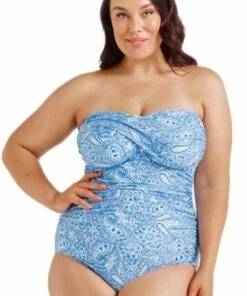 Capriosca Santorini Blue Twist Bandeau One Piece Light Blue -Cheap Swimweargalore Store capriosca santorini blue twist bandeau one piece 2
