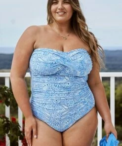 Capriosca Santorini Blue Twist Bandeau One Piece Light Blue -Cheap Swimweargalore Store capriosca santorini blue twist bandeau one piece 4