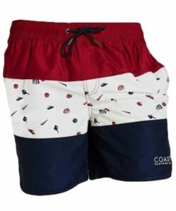 Coast Mens Shell Beach Print Panel Boardshort Navy/Red