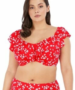 Elomi Plain Sailing E Cup Frill Bra Red -Cheap Swimweargalore Store elo7273e.600 elomi swimwear plain sailing e cup frill bra1