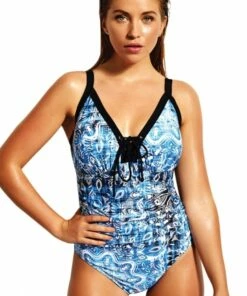 Femme De La Mer Putting On The Ritz Rebecca Lace Up One Piece Blue/White