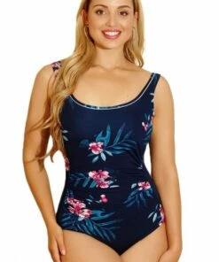 Femme De La Mer Tropicana Mastectomy Ruched One Piece Navy