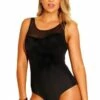 Femme De La Mer Black Story Mastectomy Mesh High Scoop Neck One Piece Black