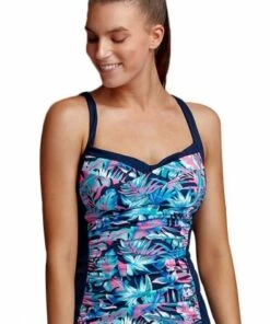 Funkita Tropical Bliss Ruched Tankini Separate Navy/Blue