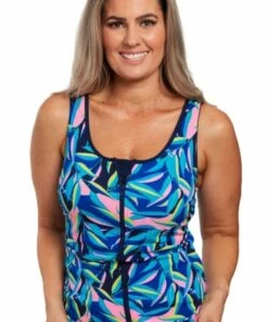 Funkita Gum Nuts DD/E Cup Zip Tankini Separate Blue/Pink