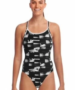 Funkita Black Swan Diamond Back One Piece Black/White