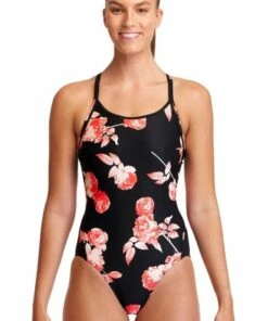 Funkita Rose Garden Diamond Back One Piece Black