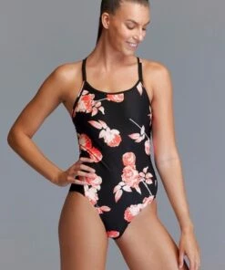 Funkita Rose Garden Diamond Back One Piece Black -Cheap Swimweargalore Store fnk11l71243.001 funkita rose garden diamond back one piece2