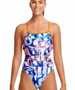 Funkita Different Strokes Strapped In One Piece White/Navy