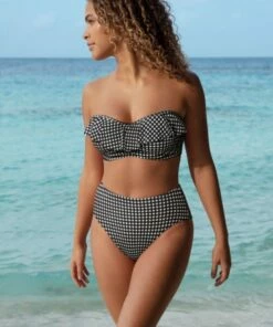 Freya Check In F Cup Frill Bandeau Black/White -Cheap Swimweargalore Store fre201910e.905 freya check in e cup frill bandeau 4 1