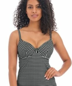 Freya Check In E Cup Plunge Tankini Separate Black/White