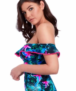 Freya Jungle Flower F Cup Frill Bandeau Tankini Separate Black -Cheap Swimweargalore Store fre5843f.001 freya jungle flower f cup frill bandeau tankini separate2