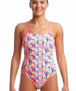 Funkita Funkita Pink Panda Single Strap One Piece Pink/White